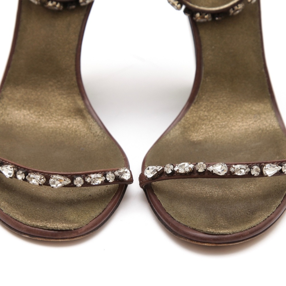 VICINI Wedge Sandal Crystals Heels Shoes Ankle Tie Sz 37 - Picture 5 of 8